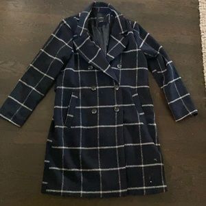 Navy and soft gray windowpane coat